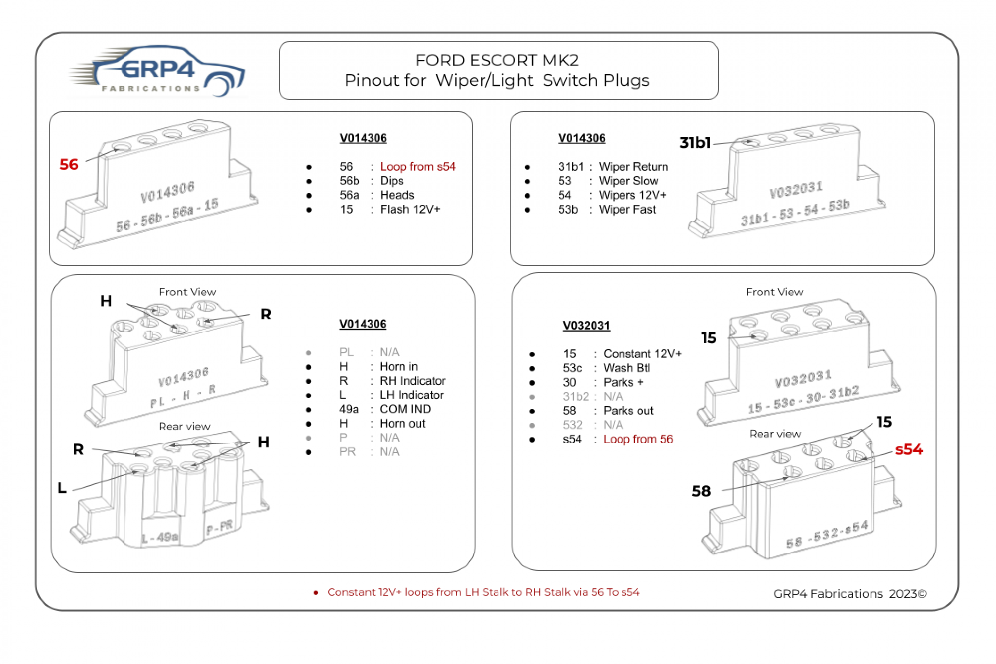 Mk2 Escort Wiper indicator and Light Stalk plug